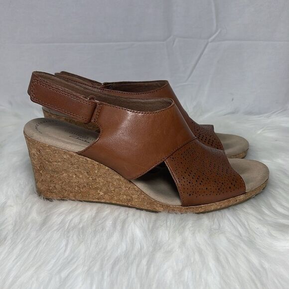 Clarks Collection Lafley Tan Wedge Cork Sandals Sz 8 - Picture 5 of 7